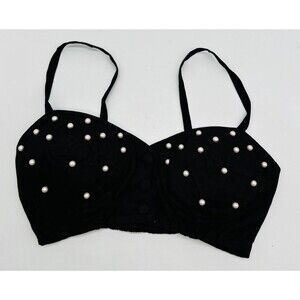 Moderne Sportswear Bustier Bra Faux Pearls Black Size M Nightclub Sexy Vintage